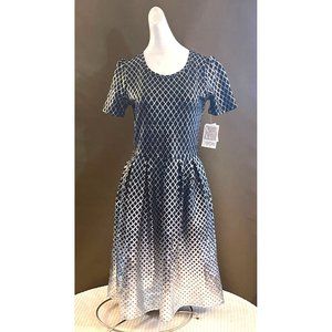 Fun LuLa Roe Summer Sun Dress, Knee-high, Navy, Silver, Geometric, Ombre NWT